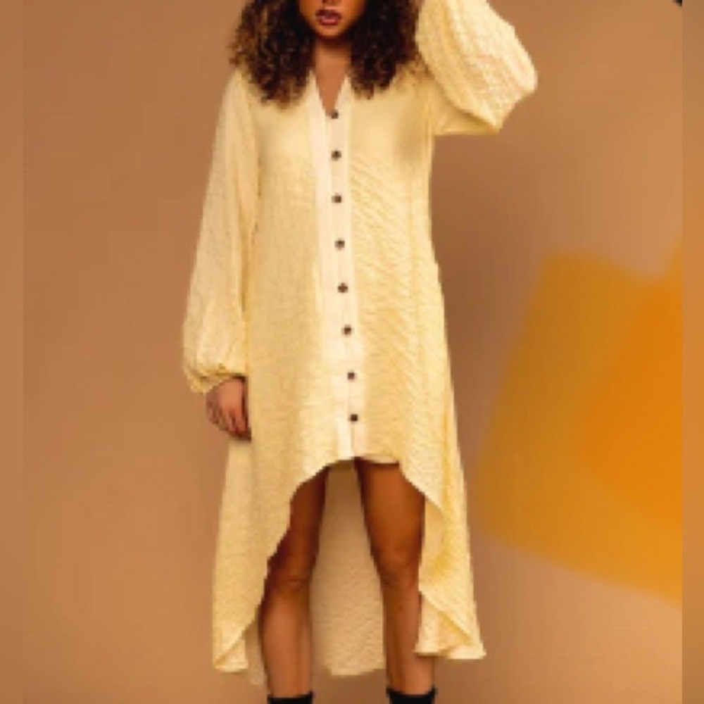 Dressed in LALA. “Easy-breezy high low shirt dress” linen material.